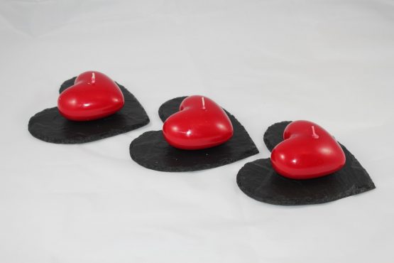 Three Black Slate Hearts With Red Heart Candles