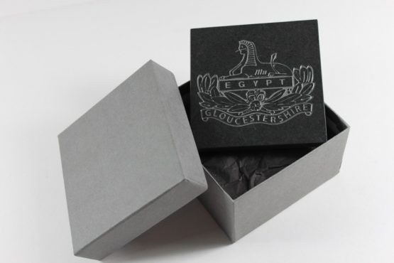 Slate Engraved Coaster, quantity 4 of 100mm x 100mm x 10mm Gloucestershire cap badge