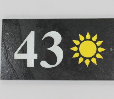 Deep Engraved Slate House name plate two numbers and Sun 230mm x 120mm x 10mm