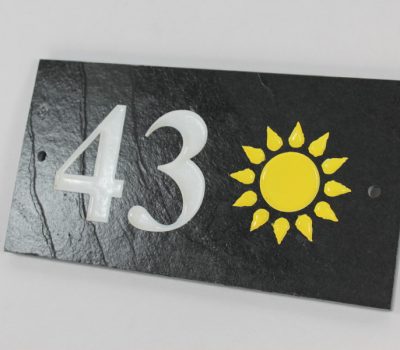 Deep Engraved Slate House name plate two numbers and Sun 230mm x 120mm x 10mm
