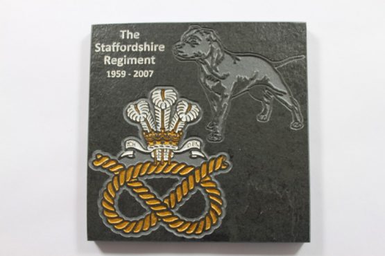 The Staffordshire Regiment Slate coaster 125mm x 125mm Badge and Watchman