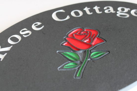 Oval House Name Plate With Rose 250mm x 150mm x 10mm