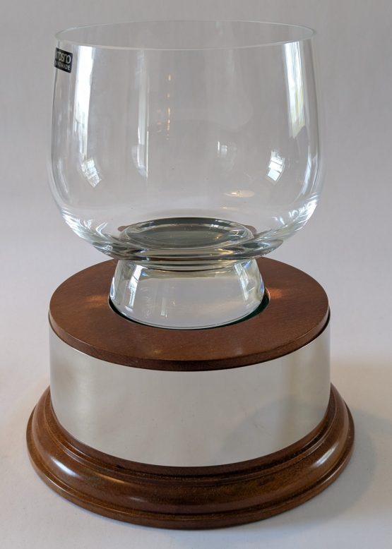 18cm Glass Bowl with single tier base and nickle plated engraving band